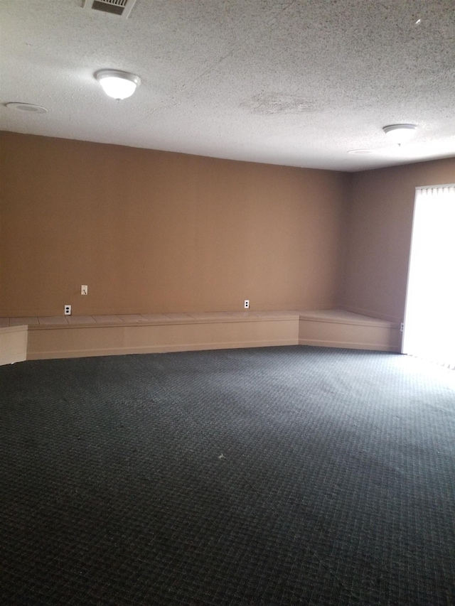 carpeted spare room with a textured ceiling