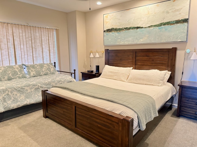 carpeted bedroom featuring recessed lighting