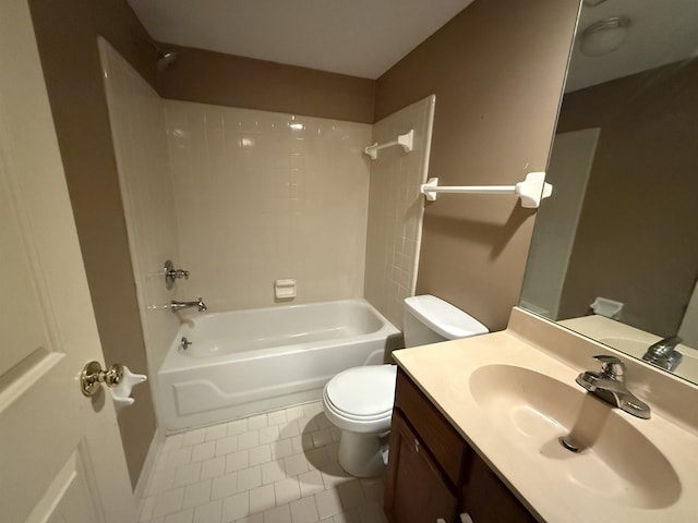 full bath featuring toilet, vanity, shower / bathing tub combination, and tile patterned floors