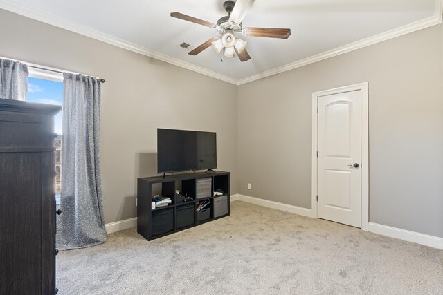 14029 Knightsbridge Ln, Olive Branch, MS 38654 - interior space with ornamental molding, visible vents, baseboards, and a ceiling fan
