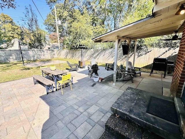 view of patio / terrace featuring outdoor dining area and a fenced backyard