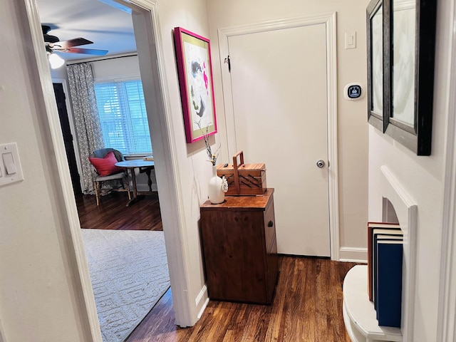 hallway featuring dark wood-style flooring