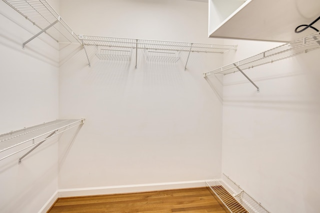 walk in closet with light wood-style floors