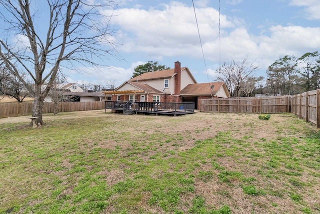 view of yard featuring a deck and a fenced backyard