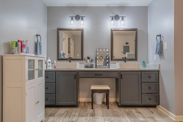 full bathroom featuring a sink, wood finished floors, and double vanity