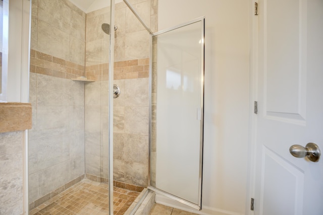 bathroom with a shower stall