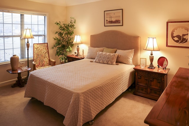 bedroom with baseboards and carpet