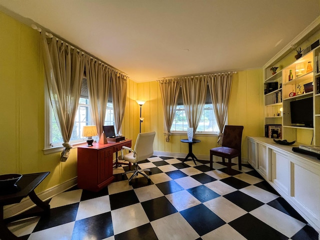 office featuring tile patterned floors and baseboards