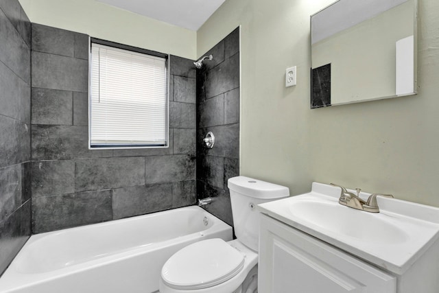 full bathroom featuring vanity, toilet, and washtub / shower combination