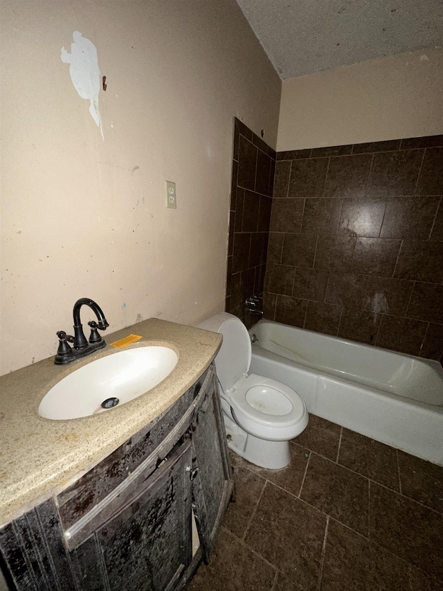 full bath with toilet, shower / washtub combination, and vanity