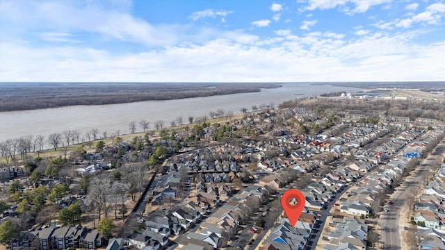 aerial view with a residential view and a water view