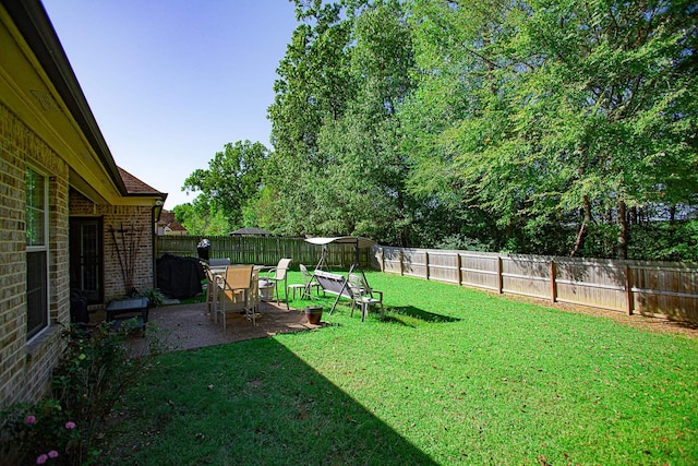 view of yard with a patio area and a fenced backyard