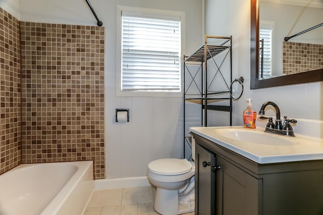 full bathroom featuring a wealth of natural light, tile patterned floors, toilet, and shower / bathing tub combination