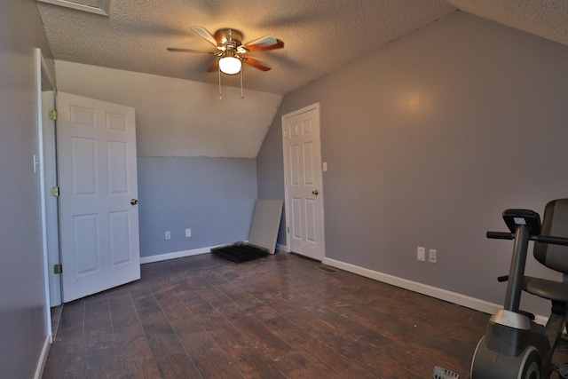 134 Willow Creek Dr, Ripley, TN 38063 - additional living space featuring a ceiling fan, baseboards, lofted ceiling, wood-type flooring, and a textured ceiling