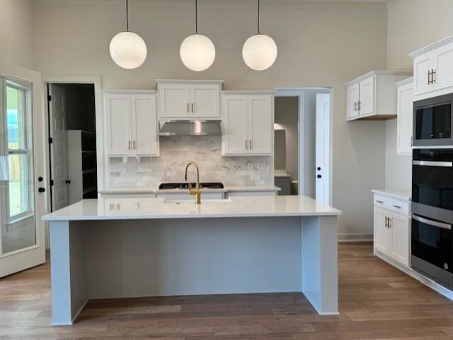 5876 Milton Wilson Blvd, Arlington, TN 38002 - kitchen with light countertops, tasteful backsplash, built in microwave, and double oven