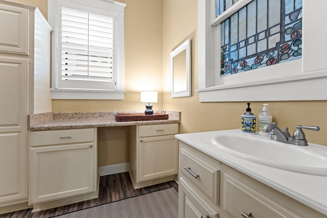 bathroom featuring wood finished floors and vanity