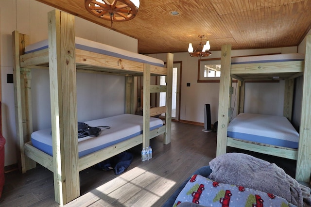 bedroom featuring wooden ceiling and hardwood / wood-style floors