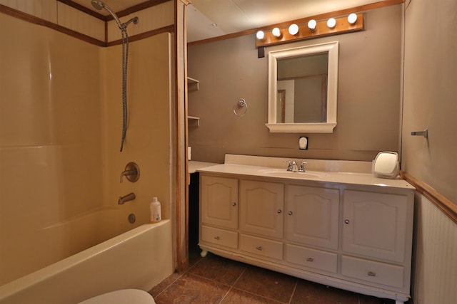 bathroom featuring shower / bath combination, vanity, and tile patterned flooring