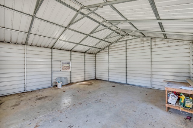 garage with metal wall