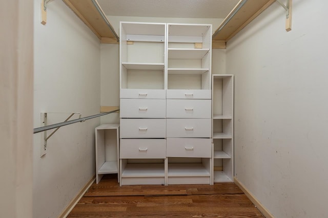 walk in closet featuring wood finished floors