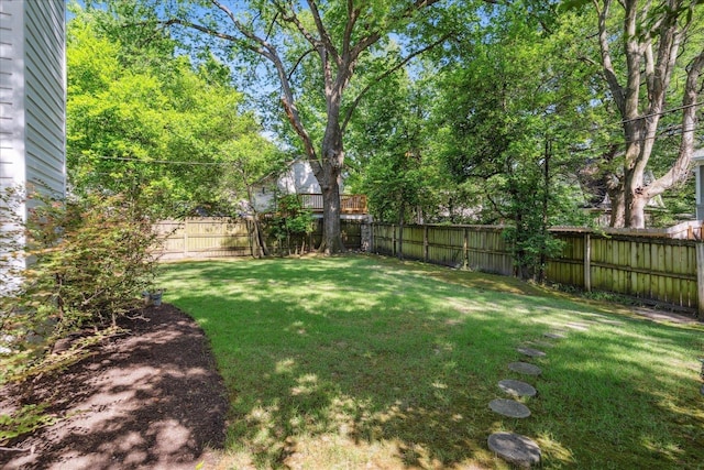 view of yard with a fenced backyard