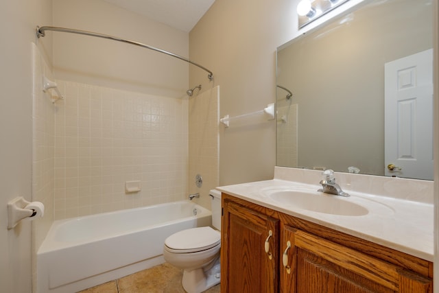 bathroom with vanity,  shower combination, toilet, and tile patterned flooring