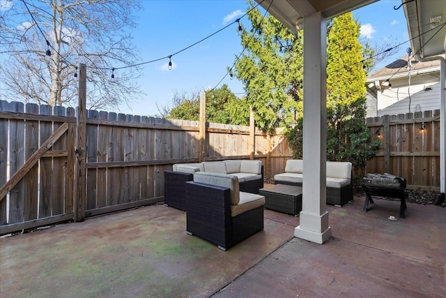 view of patio / terrace with outdoor lounge area and a fenced backyard