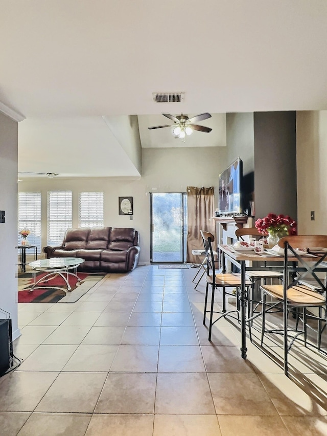 1625 Oaken Bucket Dr, Memphis, TN 38016 - dining room featuring light tile patterned flooring, visible vents, and ceiling fan