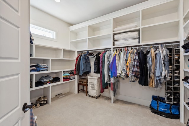 walk in closet featuring carpet floors