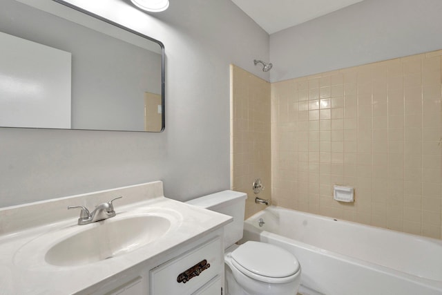 bathroom with vanity, toilet, and shower / bathtub combination