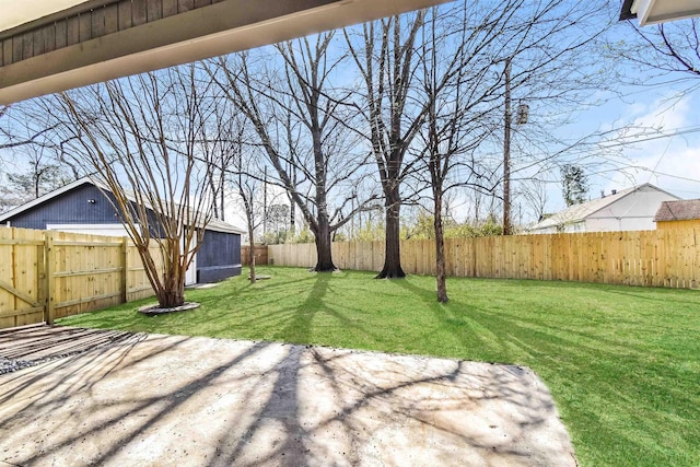 view of yard featuring a patio and a fenced backyard