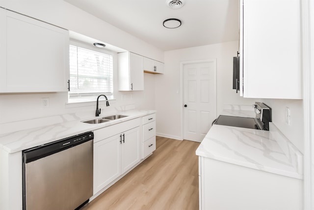 kitchen with visible vents, white cabinets, appliances with stainless steel finishes, and a sink