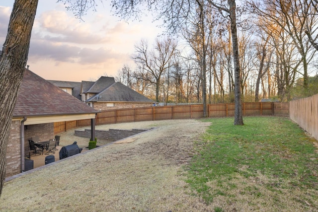 view of yard with a patio area and a fenced backyard