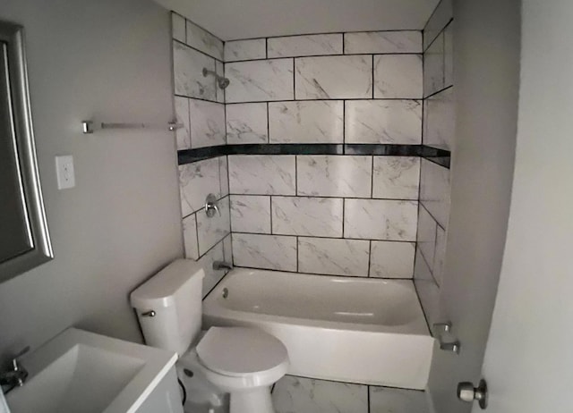 bathroom with toilet, marble finish floor, and  shower combination