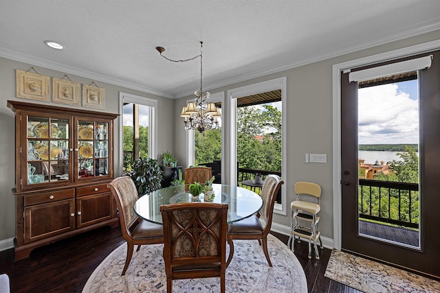 dining area with a notable chandelier, dark wood-style floors, baseboards, and a wealth of natural light