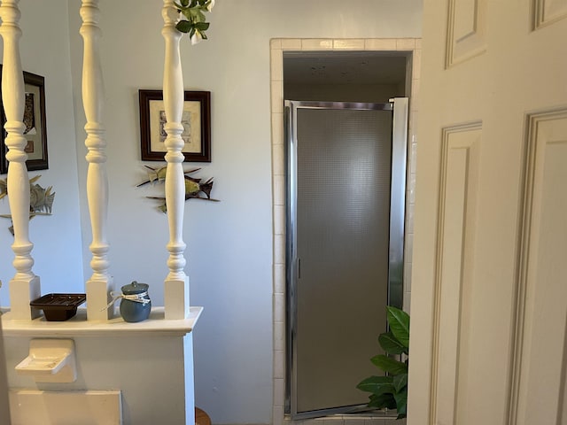 bathroom with a shower stall