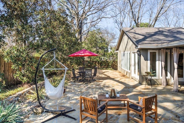 view of patio / terrace featuring a fenced backyard and outdoor dining space