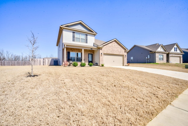 view of front facade featuring board and batten siding, covered porch, concrete driveway, and an attached garage