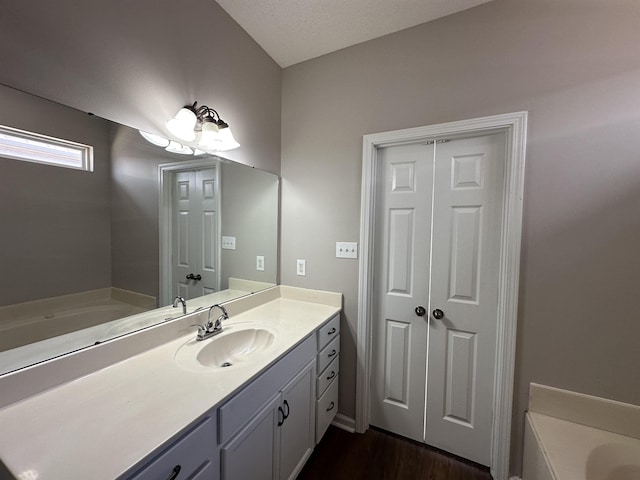 full bath featuring vanity and a bathtub