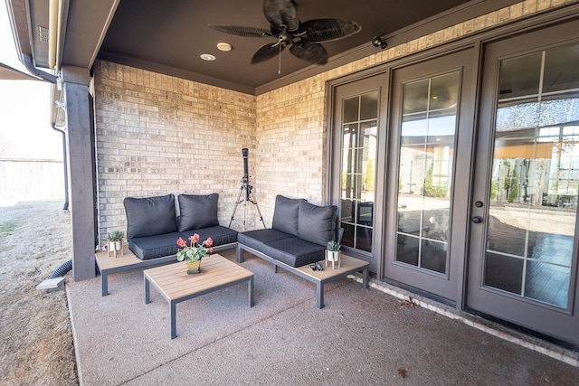 view of patio with an outdoor hangout area and ceiling fan