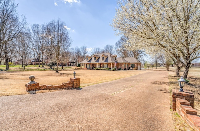 view of front of home with a front yard and dirt driveway