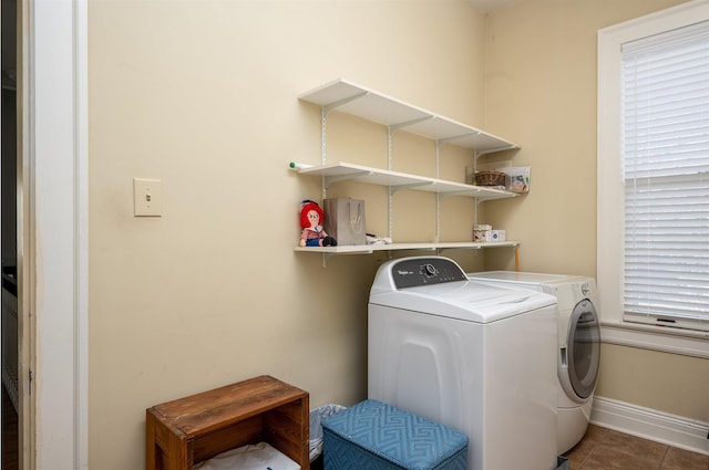 1860 Central Ave, Memphis, TN 38104 - laundry room with laundry area, washing machine and dryer, baseboards, and tile patterned floors