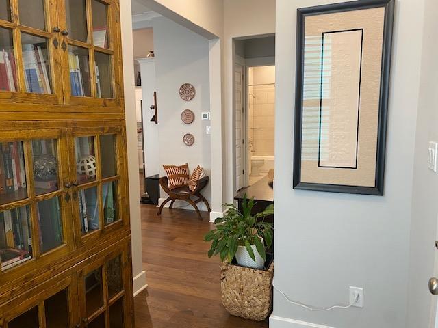 hallway with dark wood finished floors