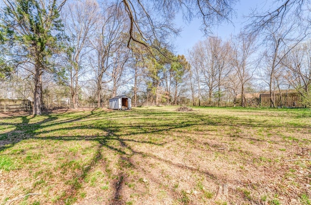 view of yard featuring an outdoor structure and a shed