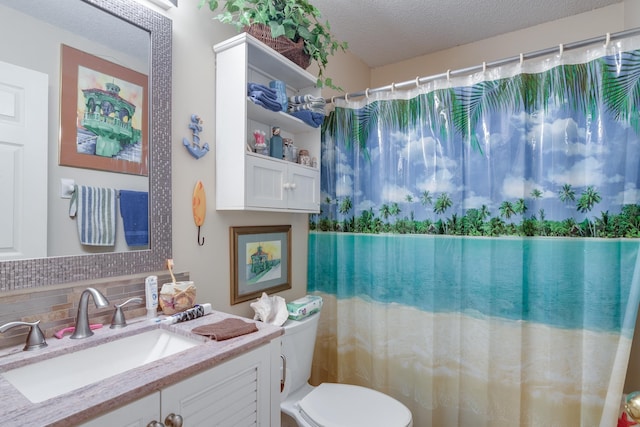9995 Woodland Birch Dr, Lakeland, TN 38002 - full bath featuring vanity, a shower with shower curtain, a textured ceiling, toilet, and backsplash