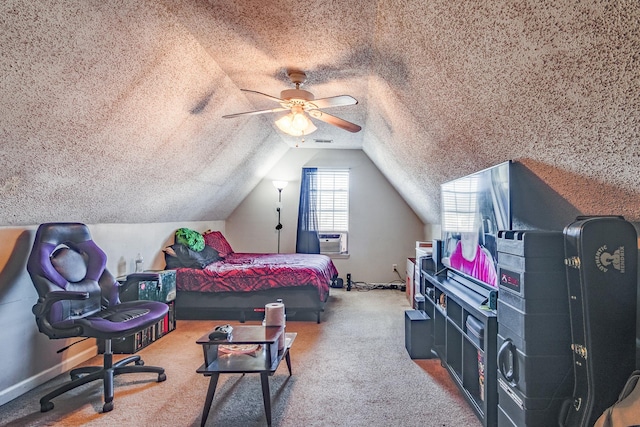 9995 Woodland Birch Dr, Lakeland, TN 38002 - carpeted bedroom featuring lofted ceiling, cooling unit, a ceiling fan, and a textured ceiling