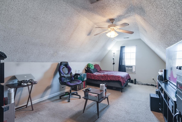 9995 Woodland Birch Dr, Lakeland, TN 38002 - bedroom with carpet, baseboards, ceiling fan, vaulted ceiling, and a textured ceiling