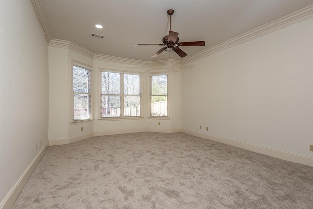 2793 Bayhill Woods Dr, Collierville, TN 38017 - spare room featuring crown molding, carpet floors, ceiling fan, and recessed lighting