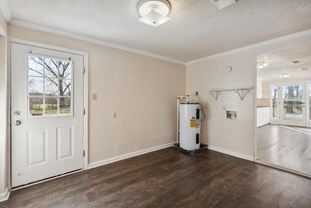 8457 Kerrville-Rosemark Rd, Millington, TN 38053 - interior space with wood finished floors, baseboards, ornamental molding, a textured ceiling, and electric water heater