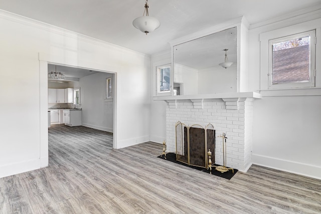 1131 Rozelle St, Memphis, TN 38106 - unfurnished living room with baseboards, ornamental molding, and wood finished floors